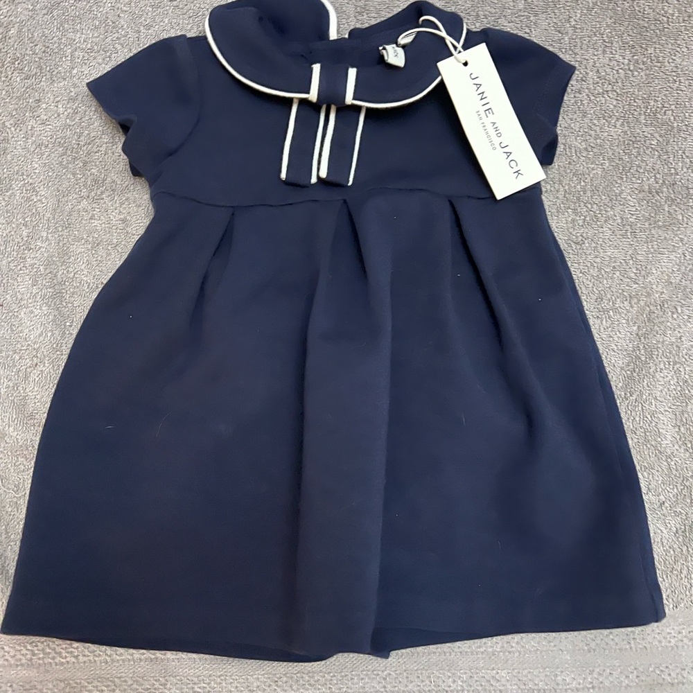 NWT Janie and Jack Navy Dress with White Trim - Size 3-6 months